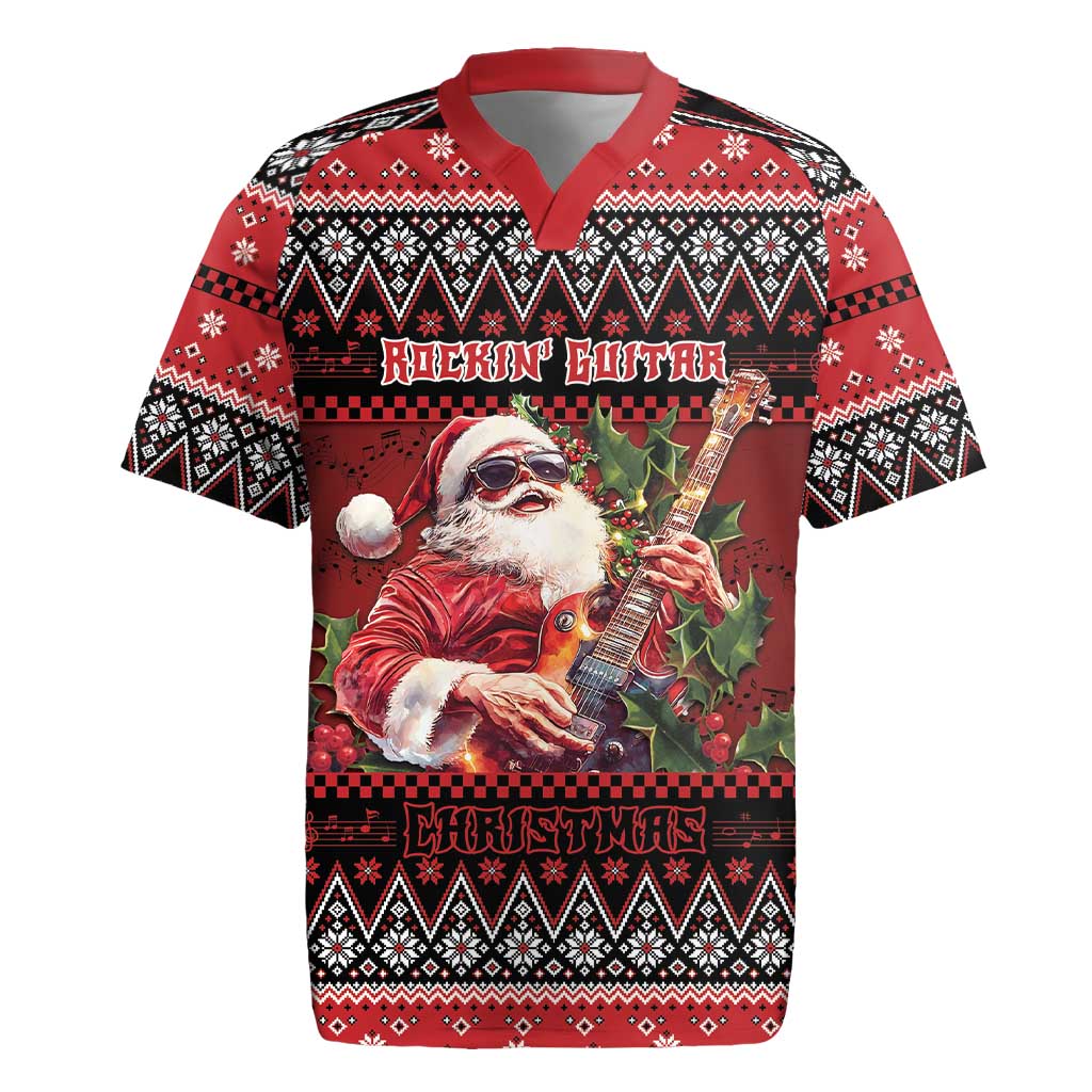 Guitar Christmas Rugby Jersey Rocking Santa - Wonder Print Shop