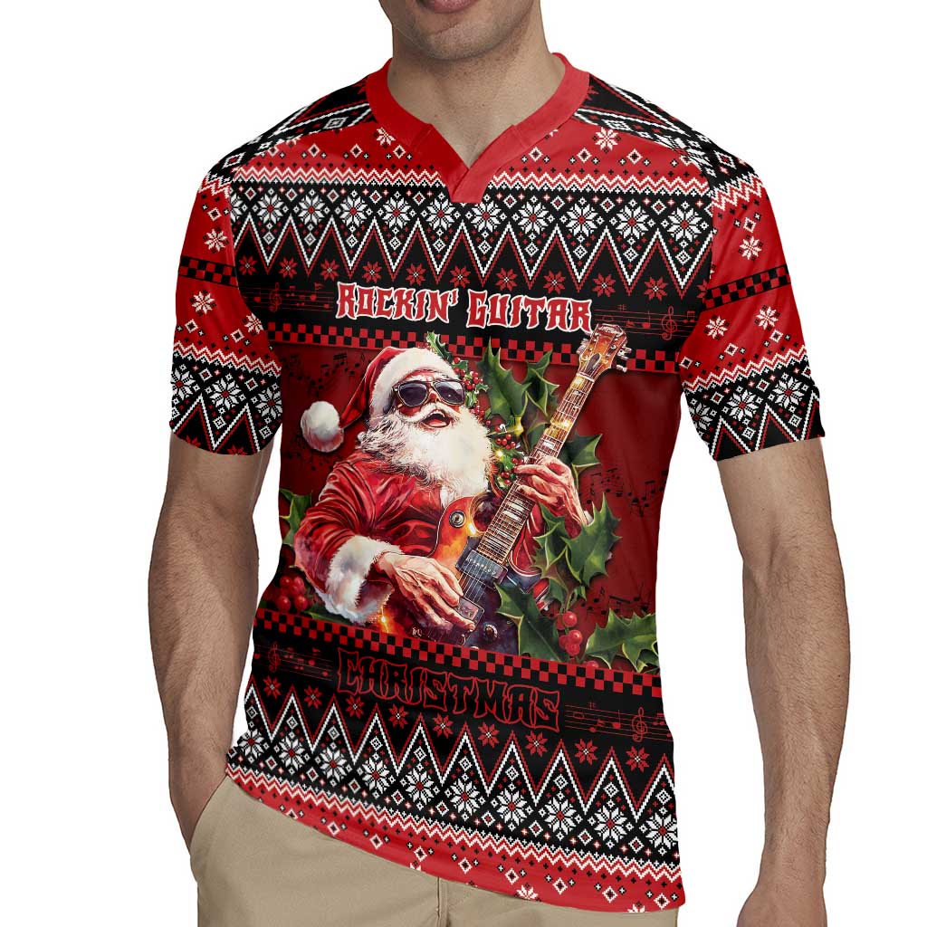 Guitar Christmas Rugby Jersey Rocking Santa - Wonder Print Shop