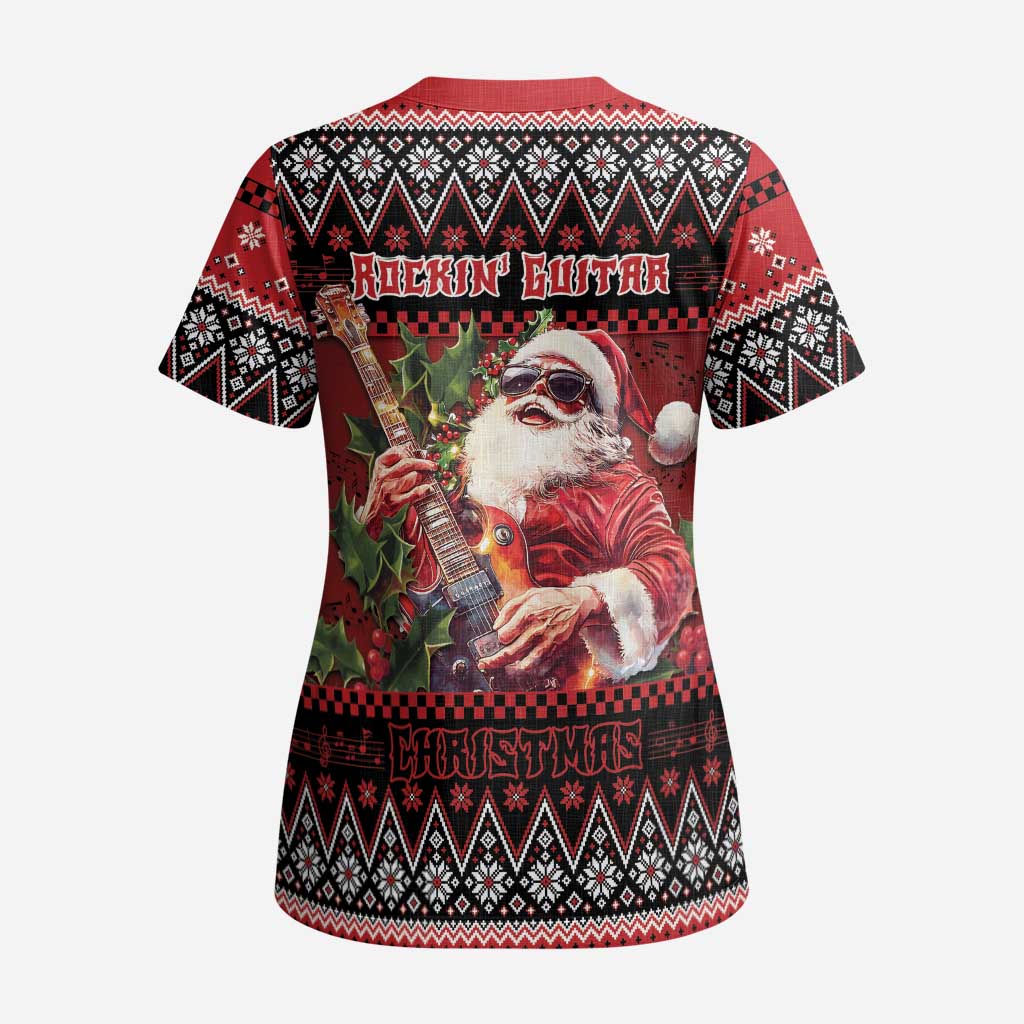 Guitar Christmas Scrub Top Rocking Santa - Wonder Print Shop