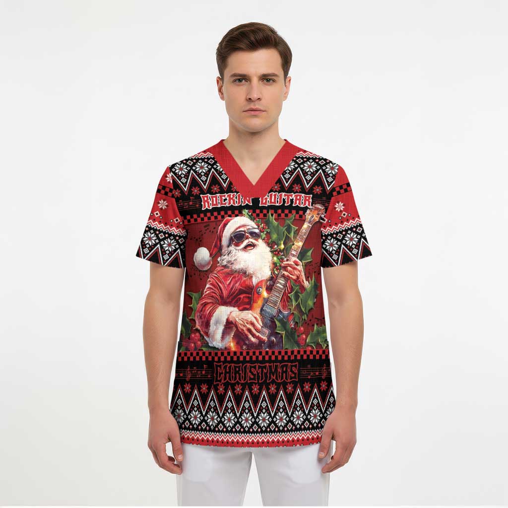 Guitar Christmas Scrub Top Rocking Santa - Wonder Print Shop