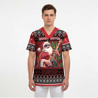 Guitar Christmas Scrub Top Rocking Santa - Wonder Print Shop