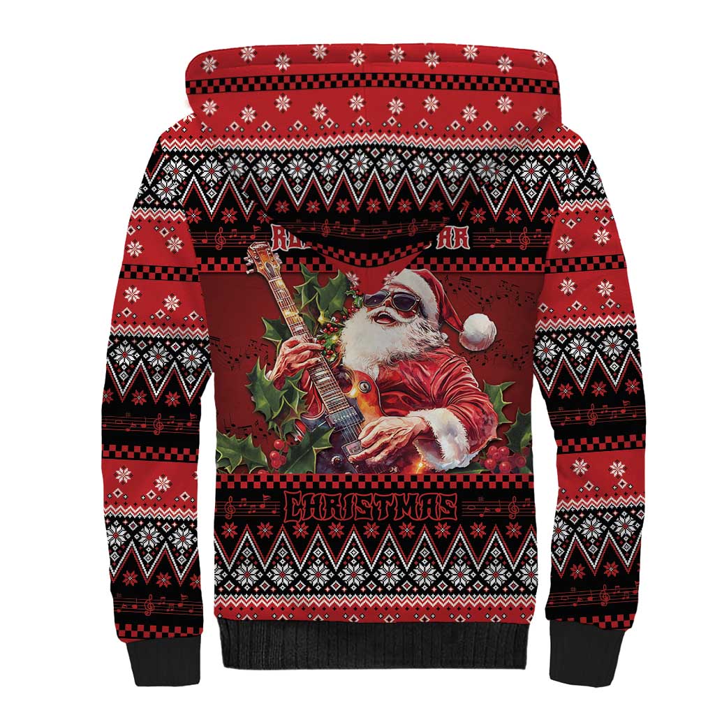 Guitar Christmas Sherpa Hoodie Rocking Santa - Wonder Print Shop