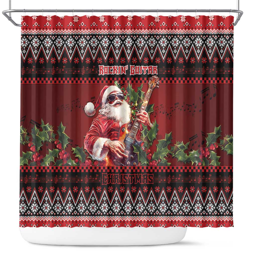 Guitar Christmas Shower Curtain Rocking Santa - Wonder Print Shop
