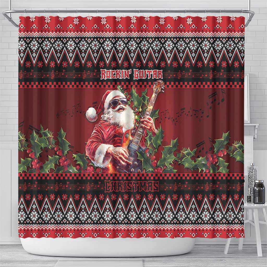 Guitar Christmas Shower Curtain Rocking Santa - Wonder Print Shop