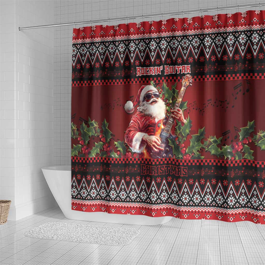 Guitar Christmas Shower Curtain Rocking Santa - Wonder Print Shop
