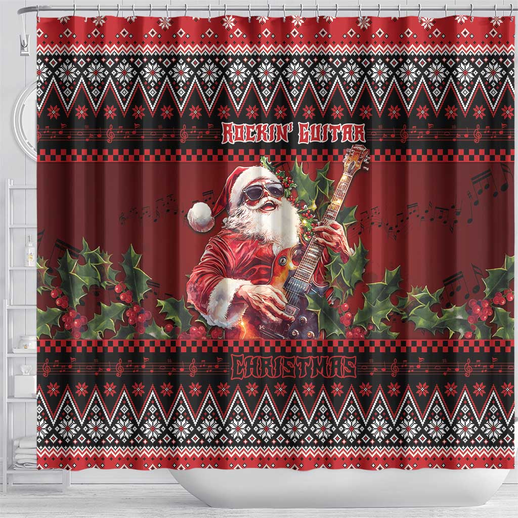 Guitar Christmas Shower Curtain Rocking Santa - Wonder Print Shop
