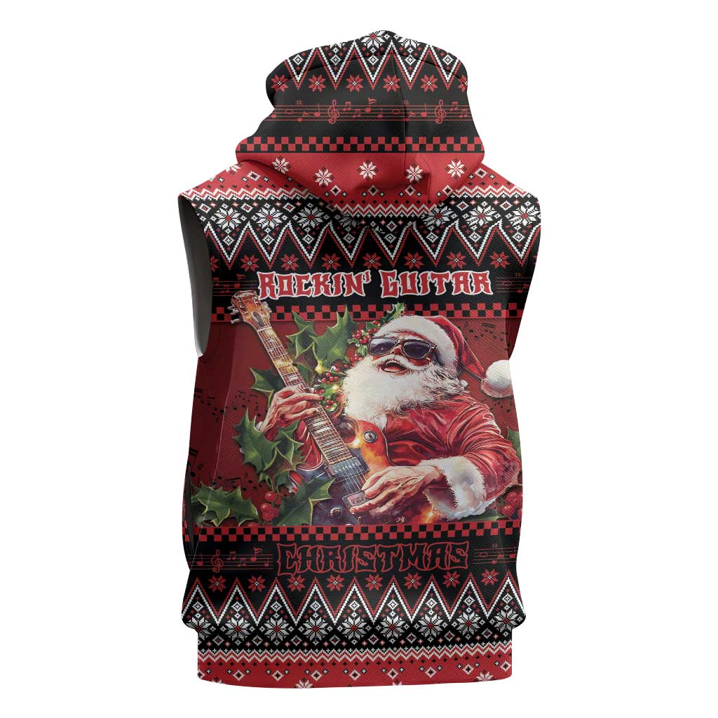 Guitar Christmas Sleeveless Hoodie Rocking Santa - Wonder Print Shop