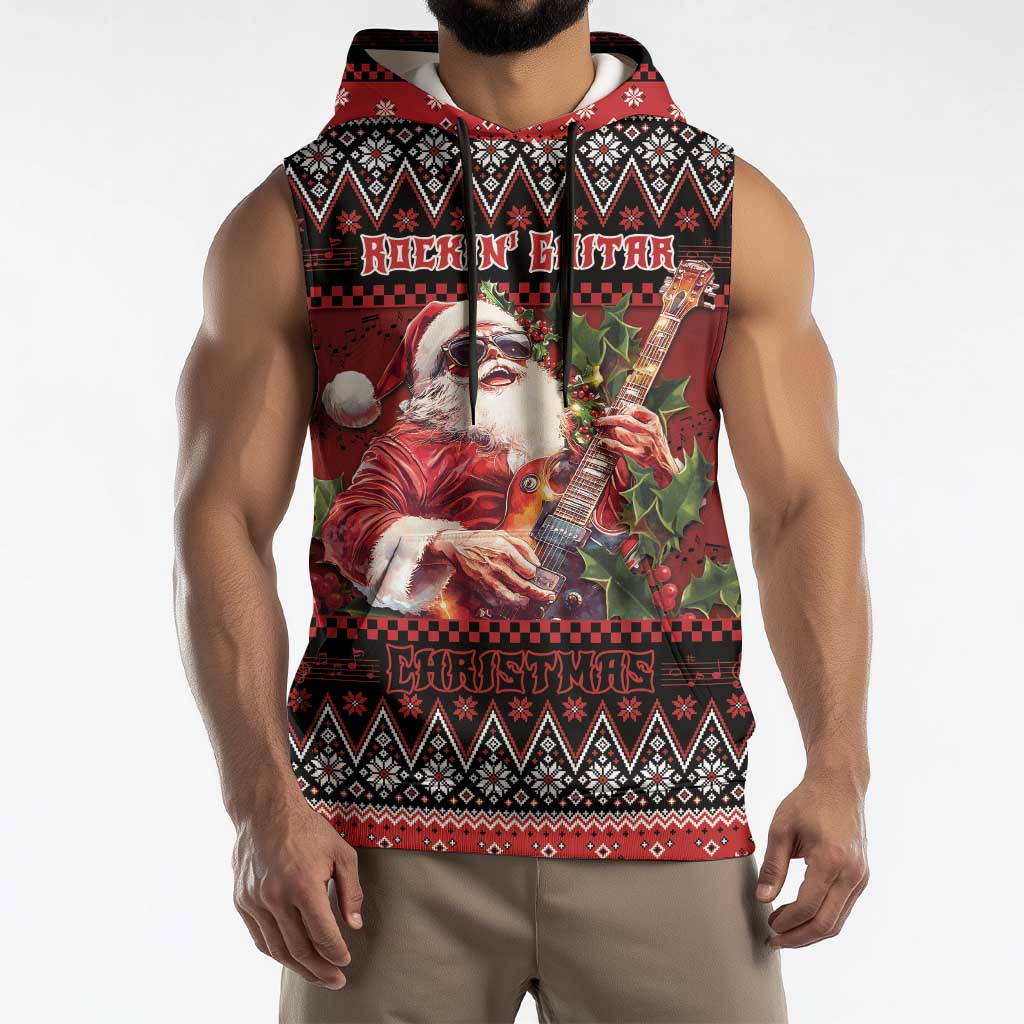 Guitar Christmas Sleeveless Hoodie Rocking Santa - Wonder Print Shop