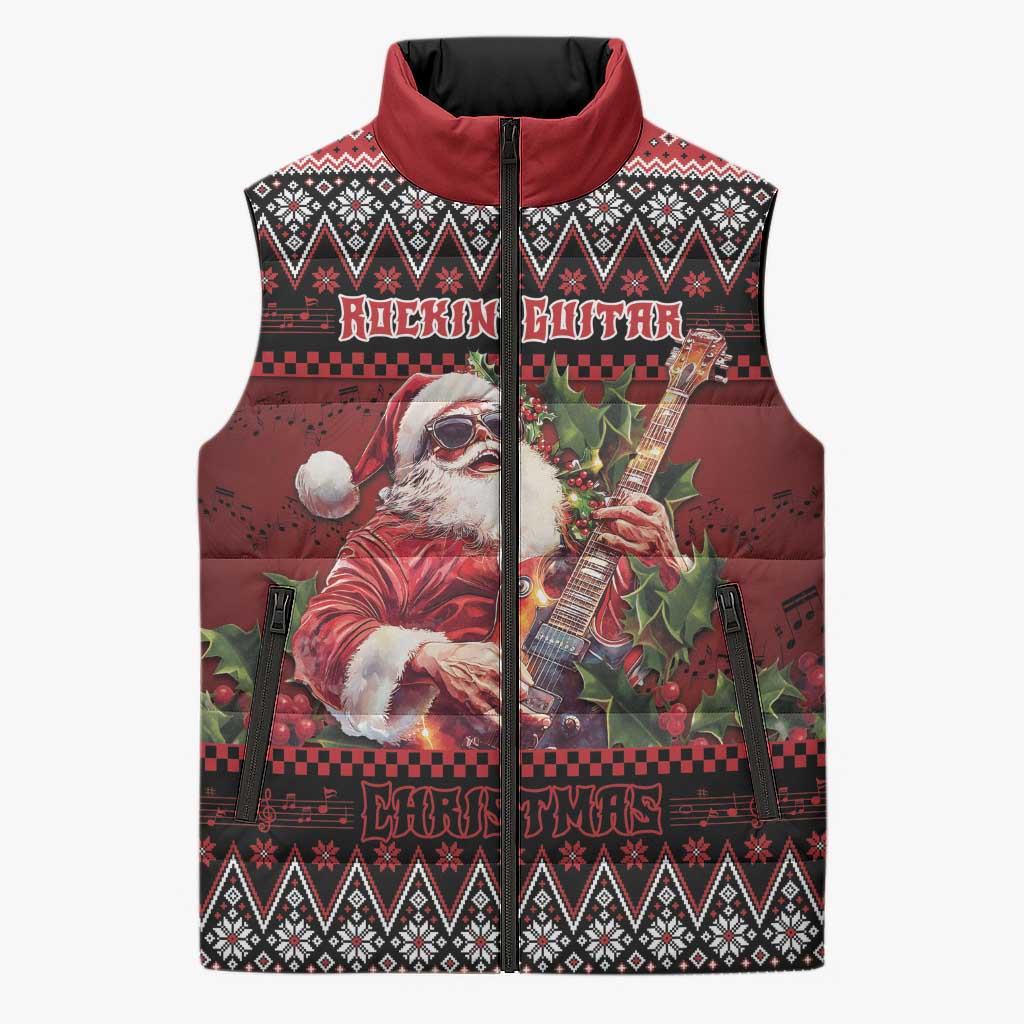 Guitar Christmas Sleeveless Puffer Jacket Rocking Santa - Wonder Print Shop