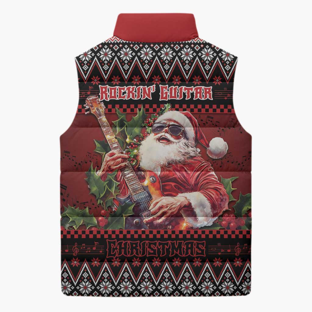 Guitar Christmas Sleeveless Puffer Jacket Rocking Santa - Wonder Print Shop