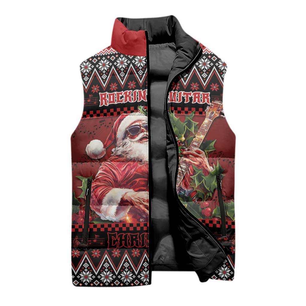 Guitar Christmas Sleeveless Puffer Jacket Rocking Santa - Wonder Print Shop