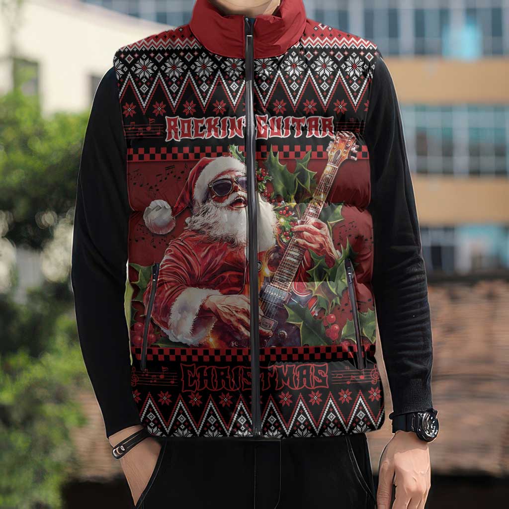 Guitar Christmas Sleeveless Puffer Jacket Rocking Santa - Wonder Print Shop