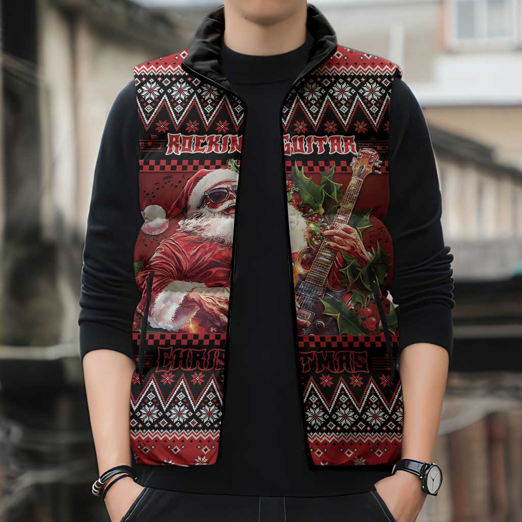 Guitar Christmas Sleeveless Puffer Jacket Rocking Santa - Wonder Print Shop