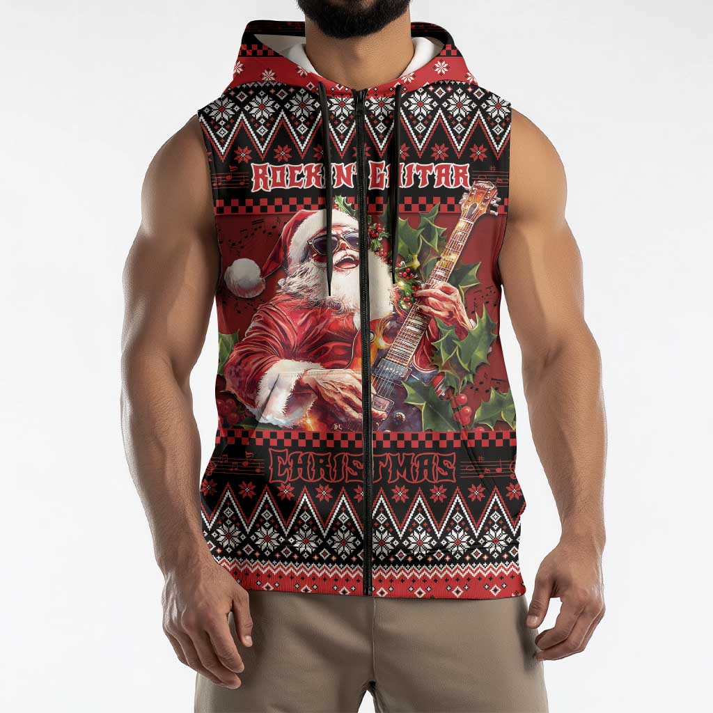 Guitar Christmas Sleeveless Zip Hoodie Rocking Santa - Wonder Print Shop