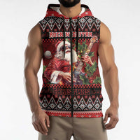 Guitar Christmas Sleeveless Zip Hoodie Rocking Santa - Wonder Print Shop