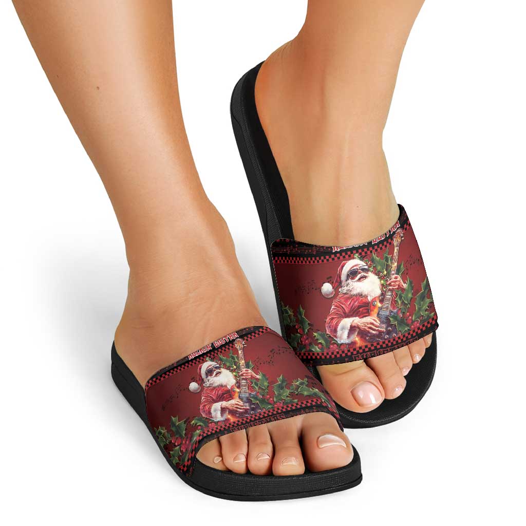 Guitar Christmas Slide Sandals Rocking Santa - Wonder Print Shop