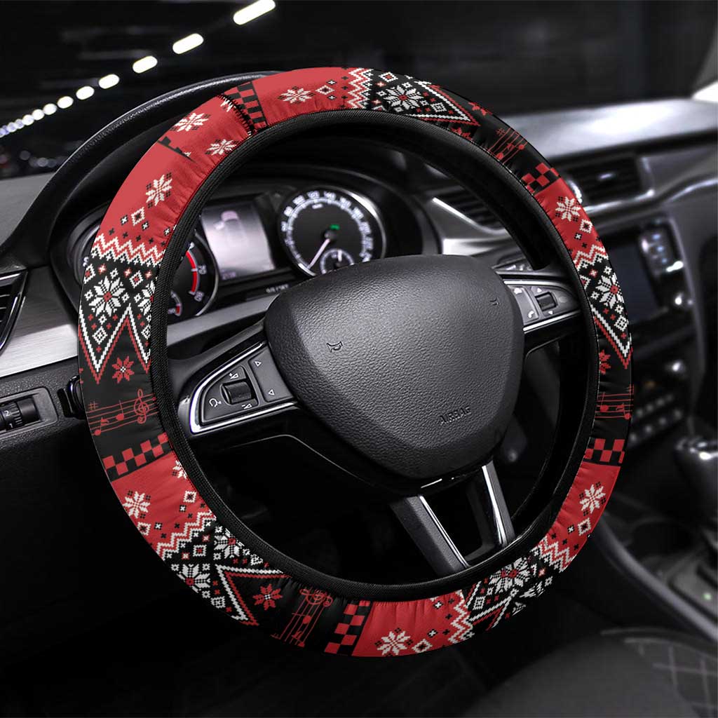 Guitar Christmas Steering Wheel Cover Rocking Santa - Wonder Print Shop