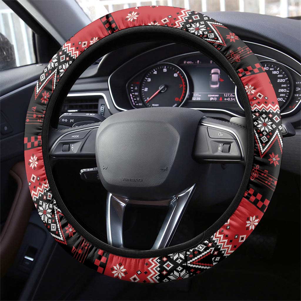 Guitar Christmas Steering Wheel Cover Rocking Santa - Wonder Print Shop