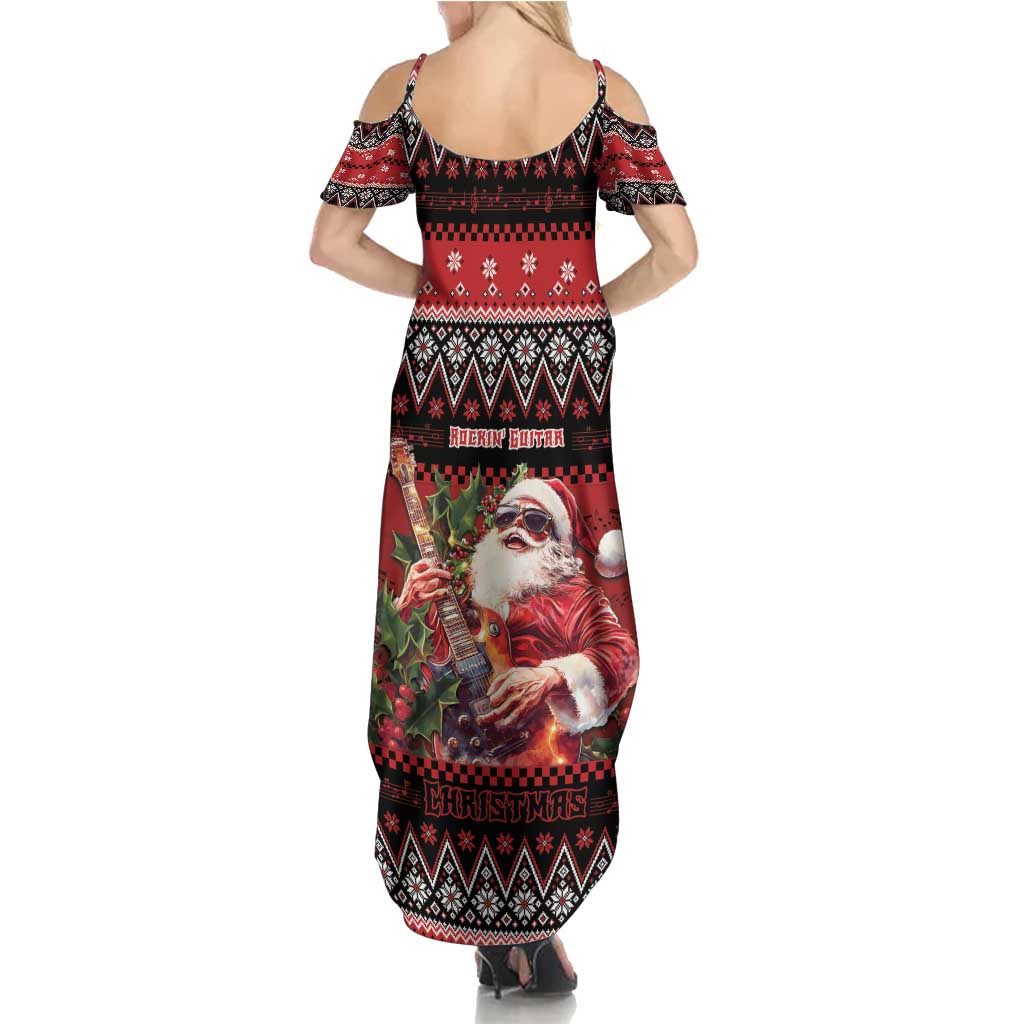 Guitar Christmas Summer Maxi Dress Rocking Santa - Wonder Print Shop