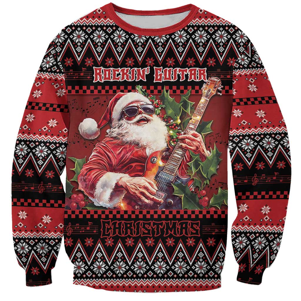 Guitar Christmas Sweatshirt Rocking Santa - Wonder Print Shop