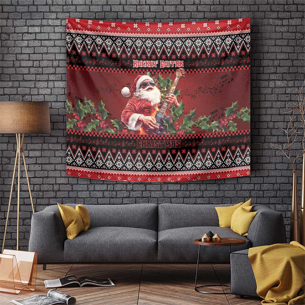 Guitar Christmas Tapestry Rocking Santa - Wonder Print Shop