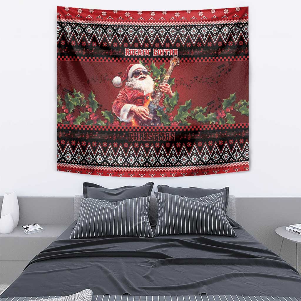 Guitar Christmas Tapestry Rocking Santa - Wonder Print Shop