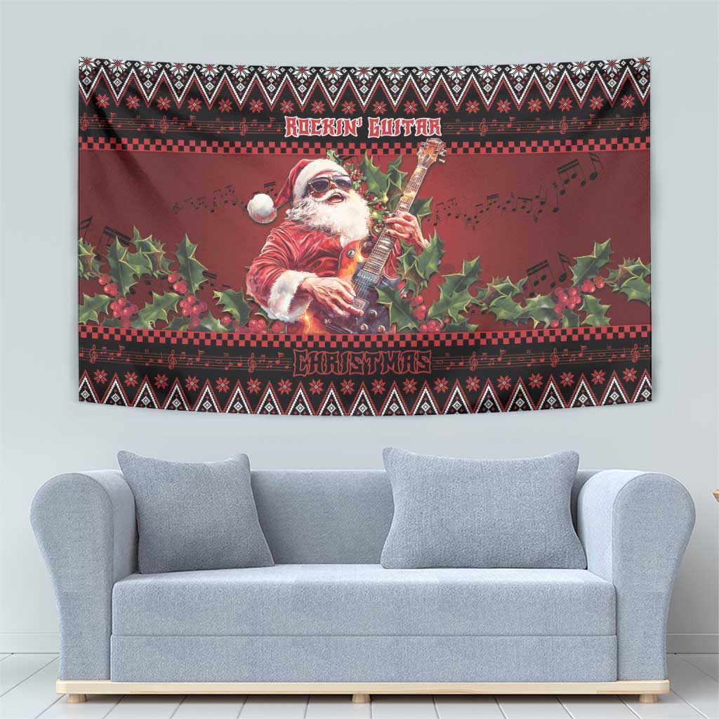 Guitar Christmas Tapestry Rocking Santa - Wonder Print Shop