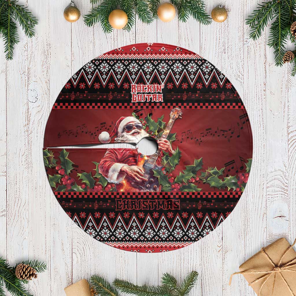Guitar Christmas Tree Skirt Rocking Santa - Wonder Print Shop