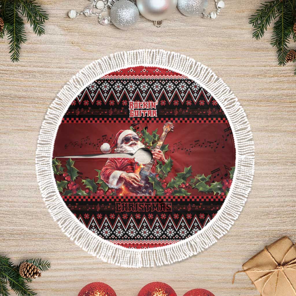 Guitar Christmas Tree Skirt Rocking Santa - Wonder Print Shop