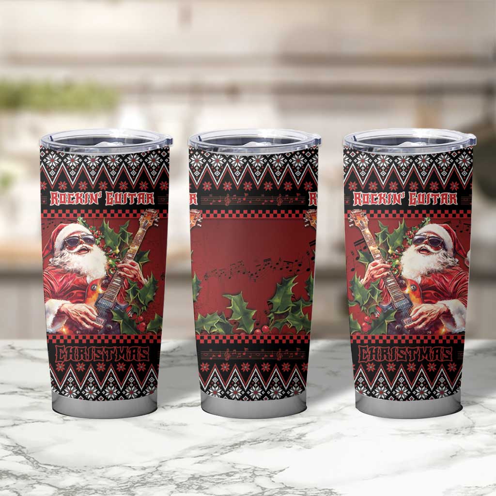 Guitar Christmas Tumbler Cup Rocking Santa - Wonder Print Shop