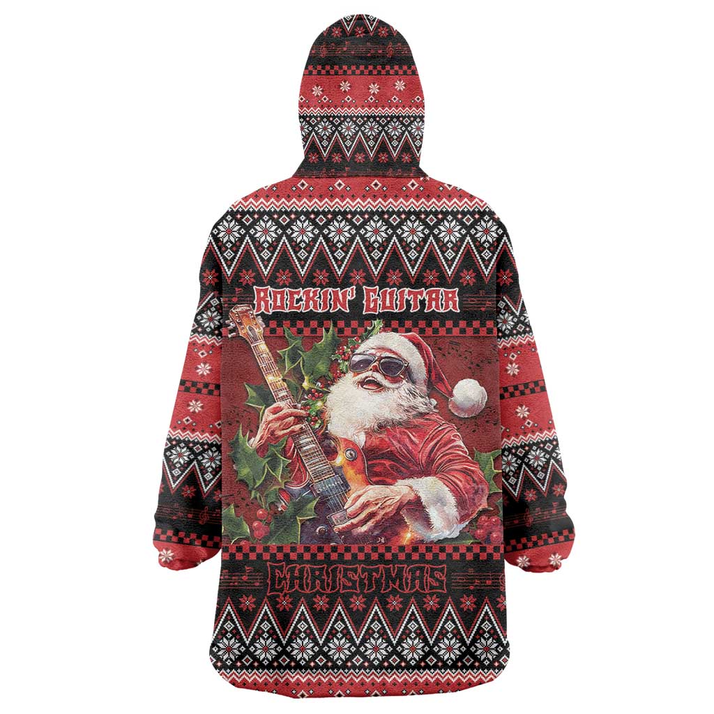 Guitar Christmas Wearable Blanket Hoodie Rocking Santa - Wonder Print Shop