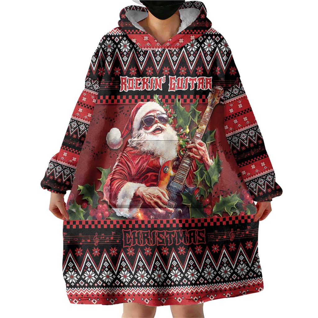 Guitar Christmas Wearable Blanket Hoodie Rocking Santa - Wonder Print Shop