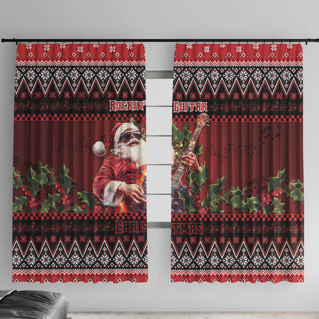 Guitar Christmas Window Curtain Rocking Santa - Wonder Print Shop