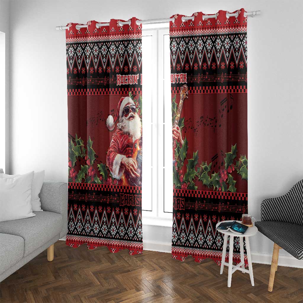Guitar Christmas Window Curtain Rocking Santa - Wonder Print Shop