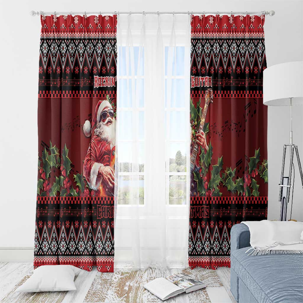 Guitar Christmas Window Curtain Rocking Santa - Wonder Print Shop