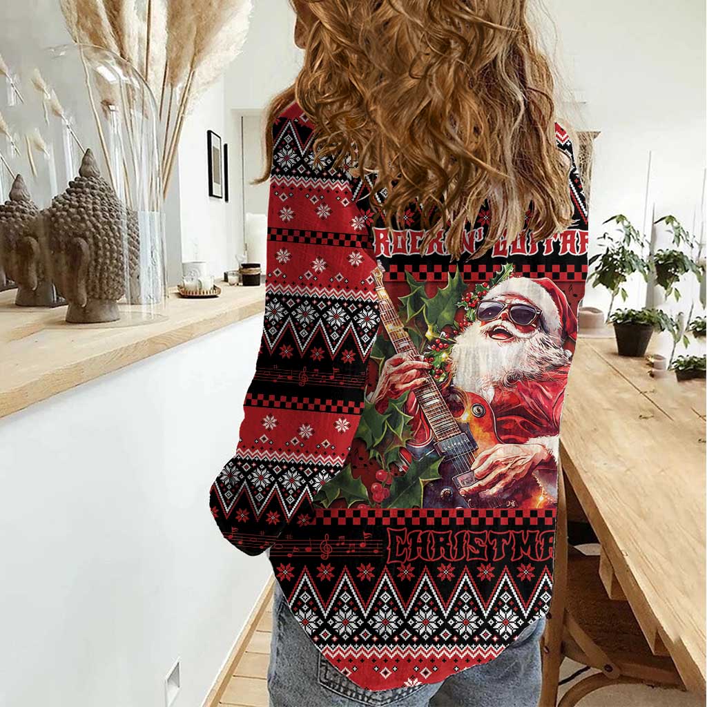 Guitar Christmas Women Casual Shirt Rocking Santa - Wonder Print Shop