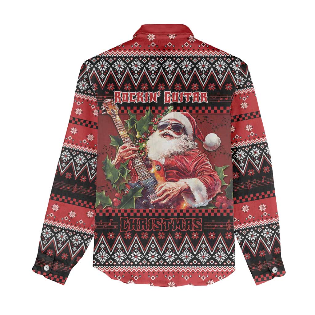Guitar Christmas Women Casual Shirt Rocking Santa - Wonder Print Shop