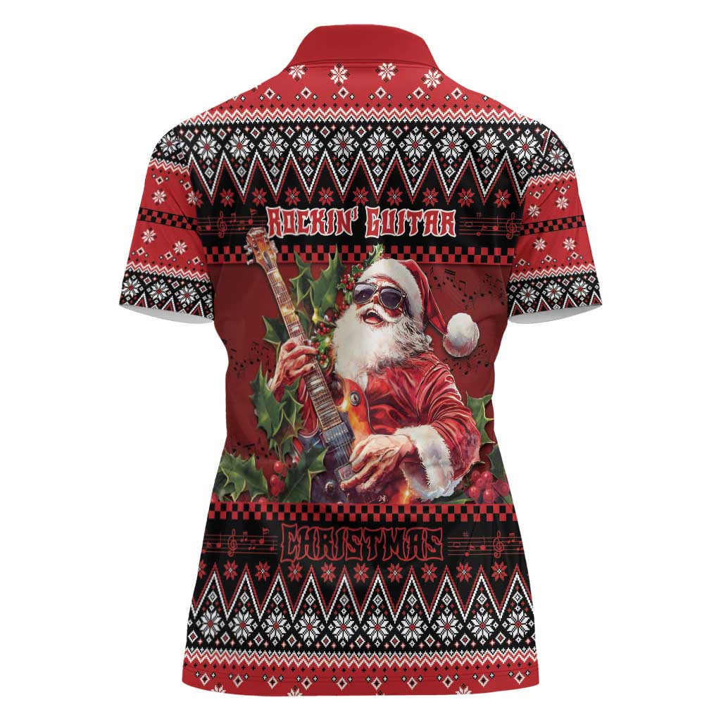 Guitar Christmas Women Polo Shirt Rocking Santa - Wonder Print Shop