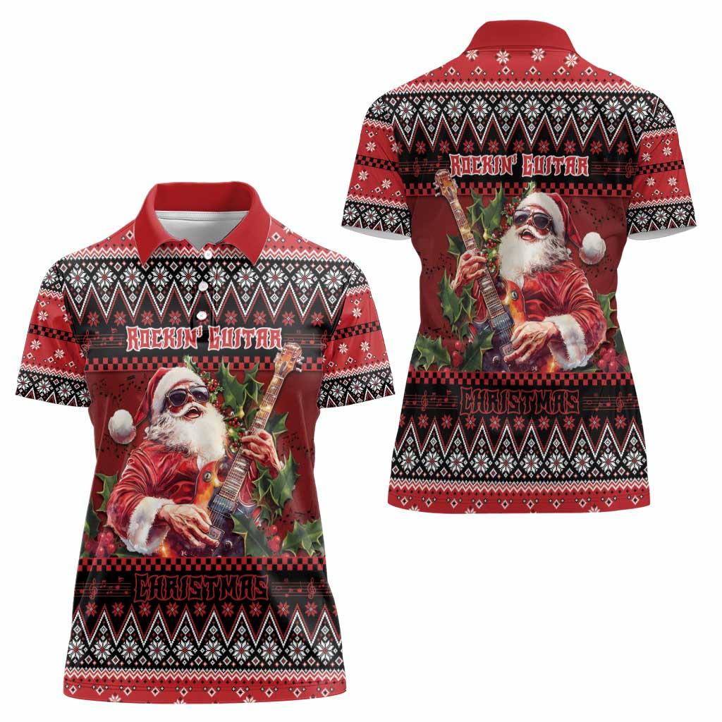 Guitar Christmas Women Polo Shirt Rocking Santa - Wonder Print Shop