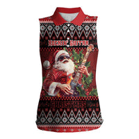 Guitar Christmas Women Sleeveless Polo Shirt Rocking Santa - Wonder Print Shop