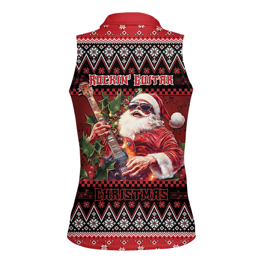 Guitar Christmas Women Sleeveless Polo Shirt Rocking Santa - Wonder Print Shop