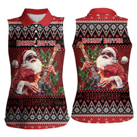 Guitar Christmas Women Sleeveless Polo Shirt Rocking Santa - Wonder Print Shop