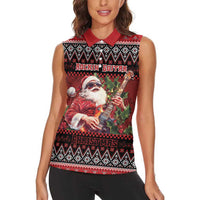 Guitar Christmas Women Sleeveless Polo Shirt Rocking Santa - Wonder Print Shop