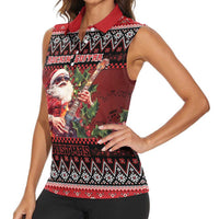 Guitar Christmas Women Sleeveless Polo Shirt Rocking Santa - Wonder Print Shop