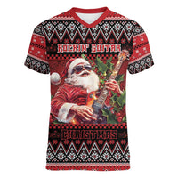Guitar Christmas Women V-Neck T-Shirt Rocking Santa - Wonder Print Shop
