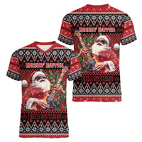 Guitar Christmas Women V-Neck T-Shirt Rocking Santa - Wonder Print Shop