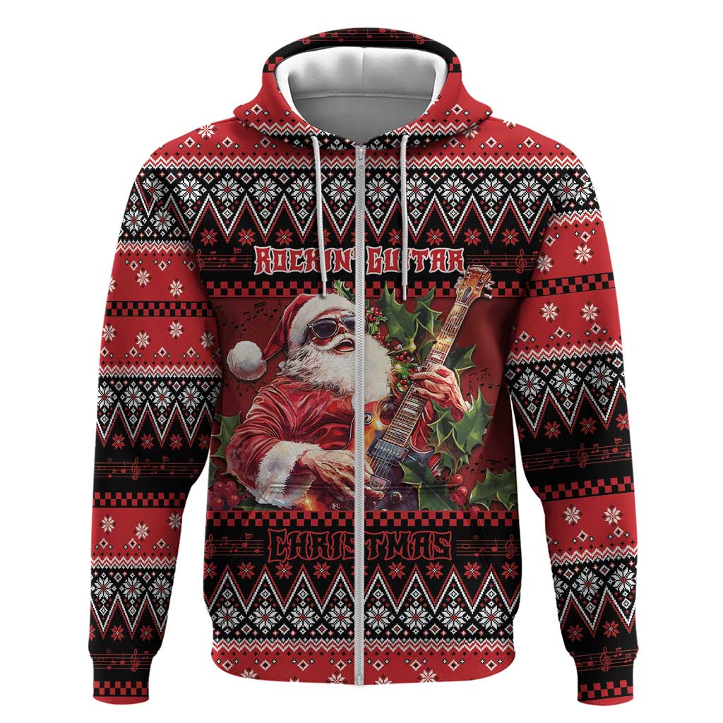 Guitar Christmas Zip Hoodie Rocking Santa - Wonder Print Shop
