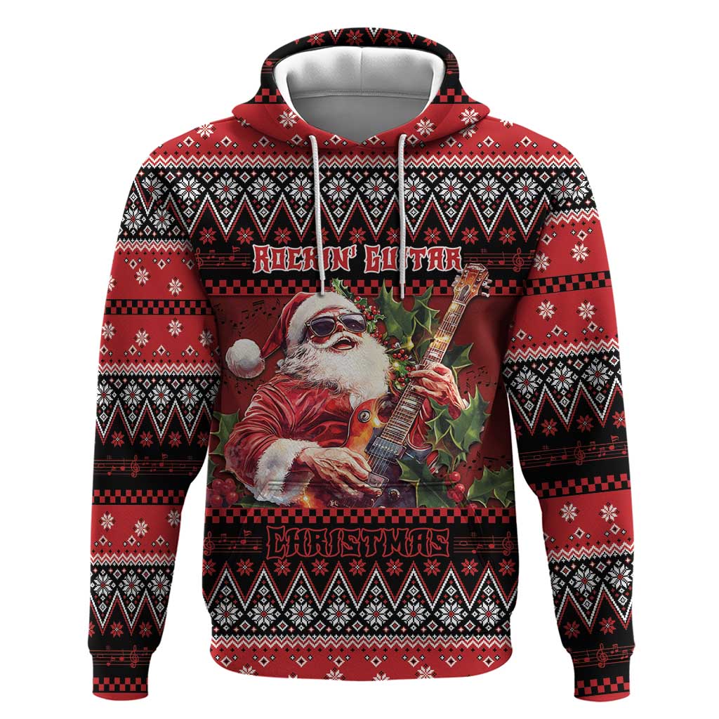 Guitar Christmas Zip Hoodie Rocking Santa - Wonder Print Shop