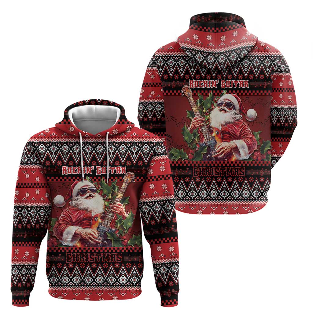 Guitar Christmas Zip Hoodie Rocking Santa - Wonder Print Shop