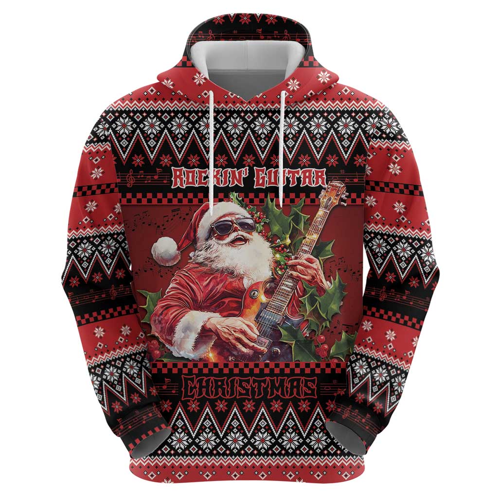 Guitar Christmas Zip Hoodie Rocking Santa - Wonder Print Shop
